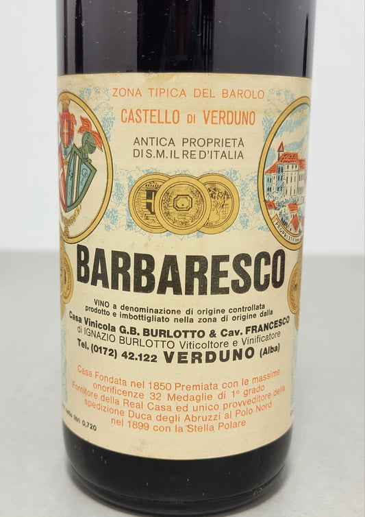 Barbaresco Castello Di Verduno 1965 G.B .Burlotto bott.. 72 cl 13.5%