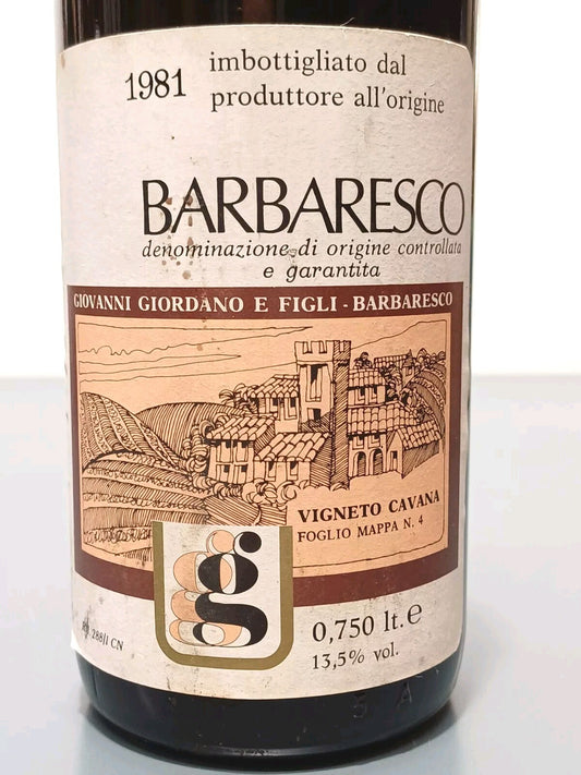 Barbaresco Giovanni Giordano 1981 Vigneto Cavana bott. 75 cl 13.5%