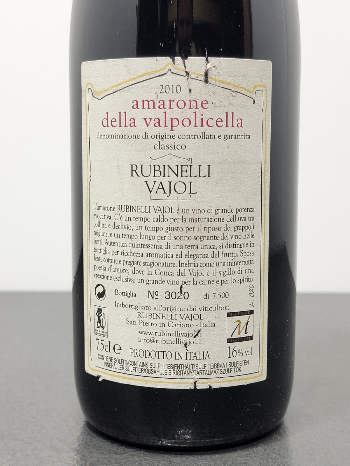 Amarone Rubinelli Vajol 2010 Valpolicella Classico bott..75 cl 16%