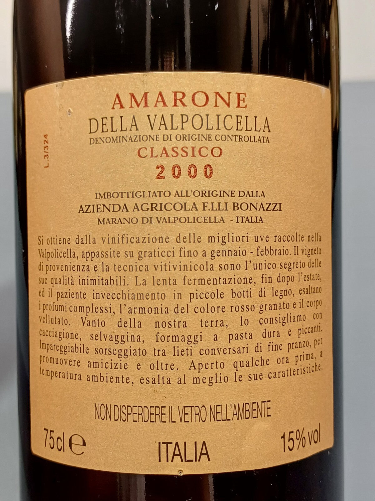 Amarone 2000 IL Cantiere D'italia Valpollicella Classico Fratelli Bonazzi 75 cl