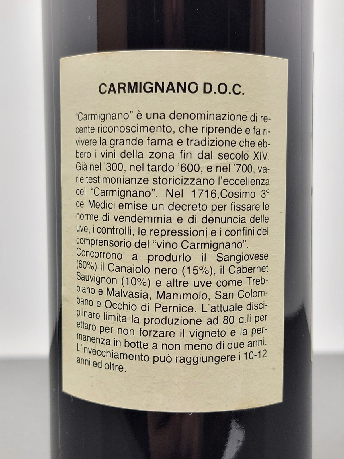 Carmignano Conte Ottavio Piccolomini 1980 Riserva bott.75 cl 12.5%