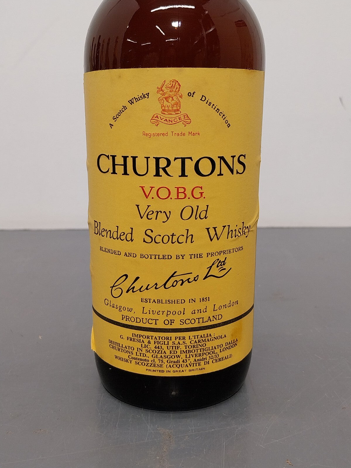 Churton's V.O.B.G Very Old Blended Scotch Whisky Anni 60 bott..75 cl 43%
