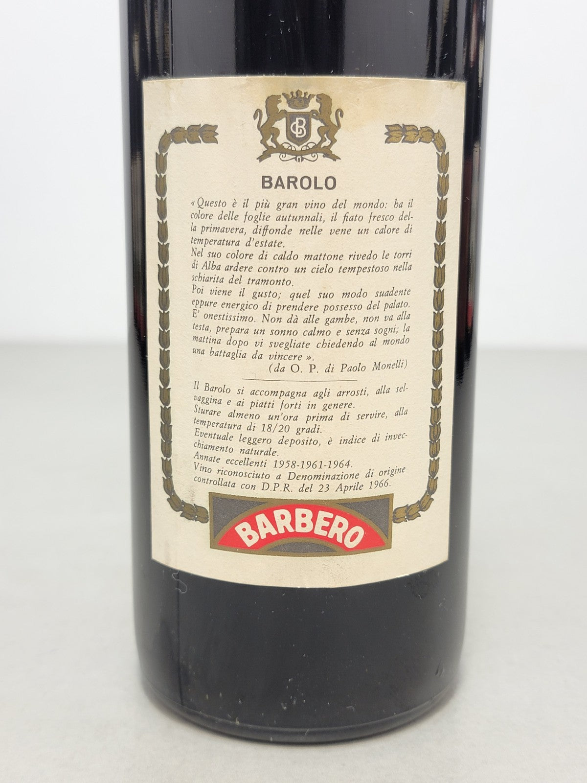 Barolo Giorgio Barbero 1961 Canale D'alba bott. 72 cl 14%
