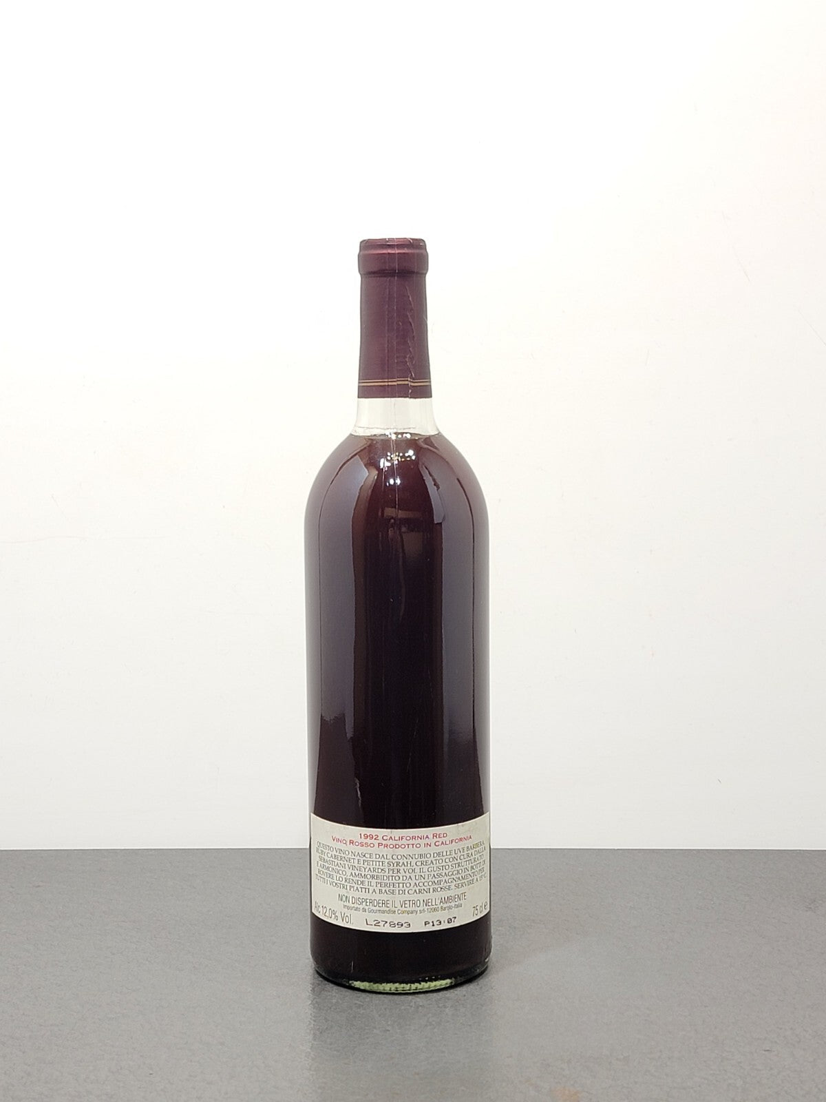 California Red Wine August Sebastiani 1992 bott. 75 cl. 12%