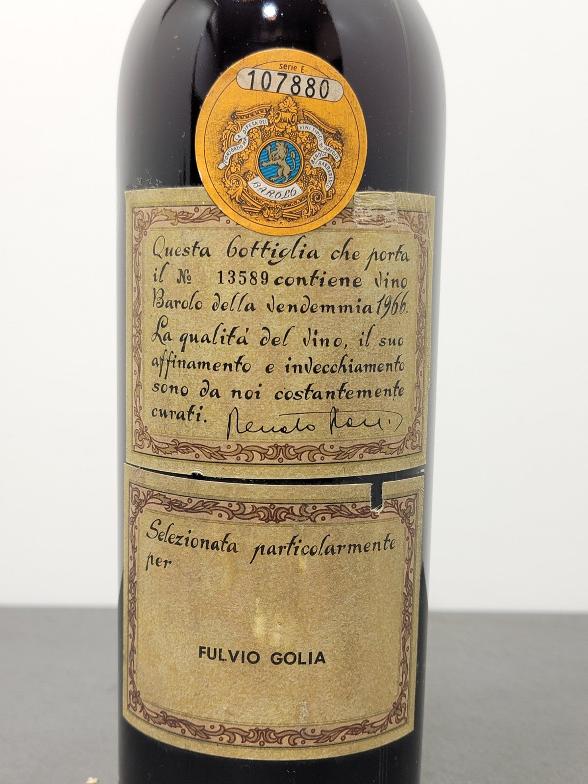 Barolo Renato Ratti 1966 Antiche Cantine Abbazia dell'Annunziata 72 cl 13.5%