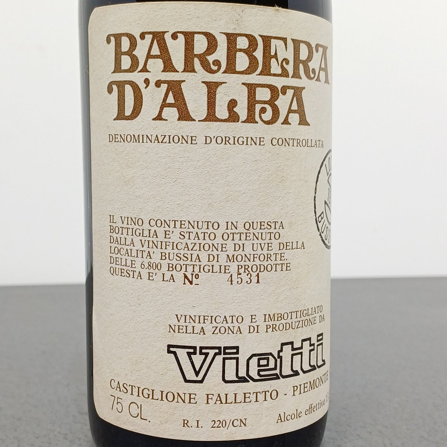 Barbera d'Alba 1978 Bussia Castiglione Falletto Vietti.75 cl 13.3%