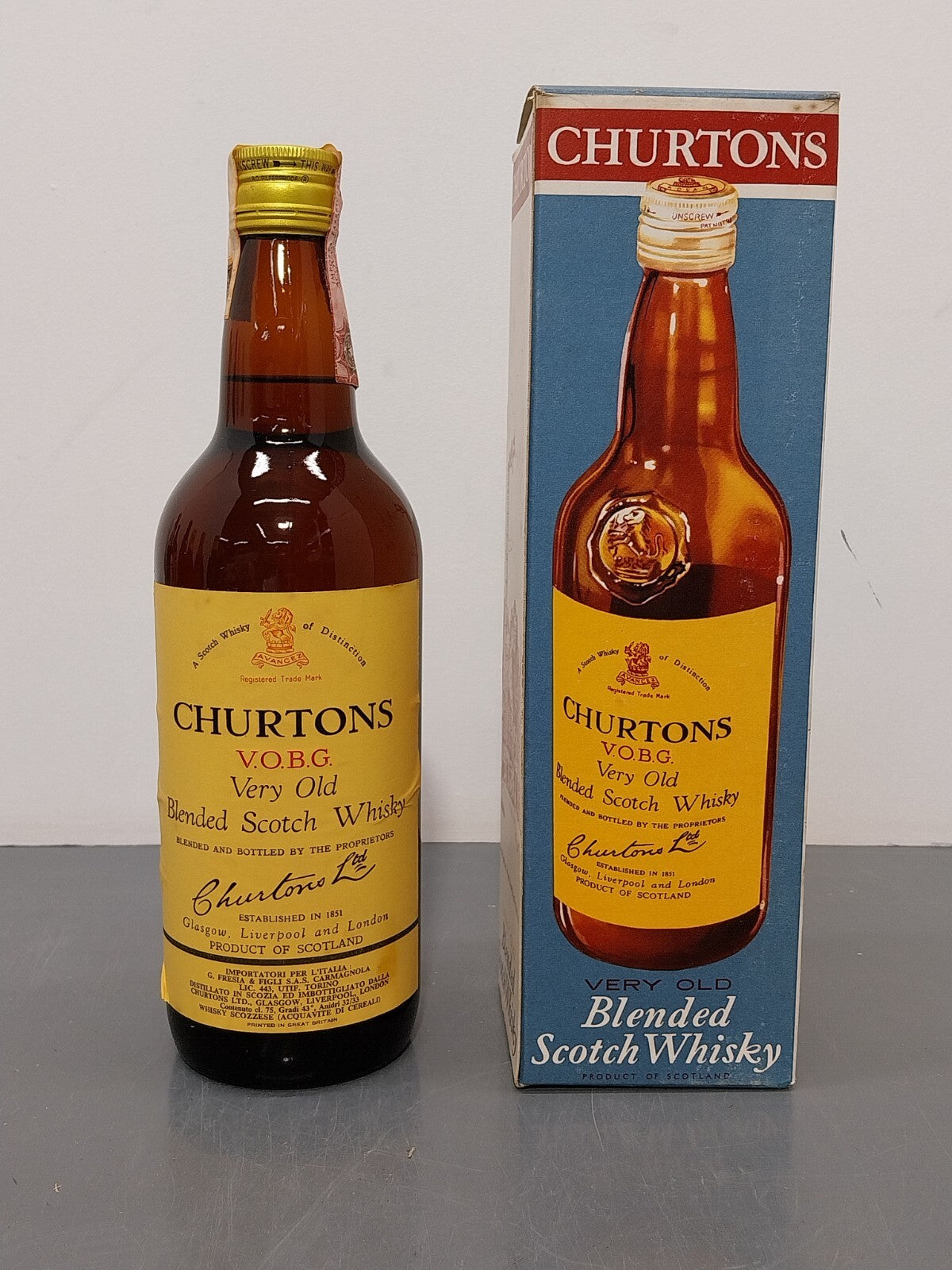 Churton's V.O.B.G Very Old Blended Scotch Whisky Anni 60 bott..75 cl 43%