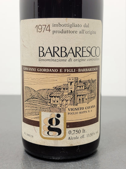 Barbaresco Giovanni Giordano 1974 Vigneto Cavana bott. 75 cl 13.5%