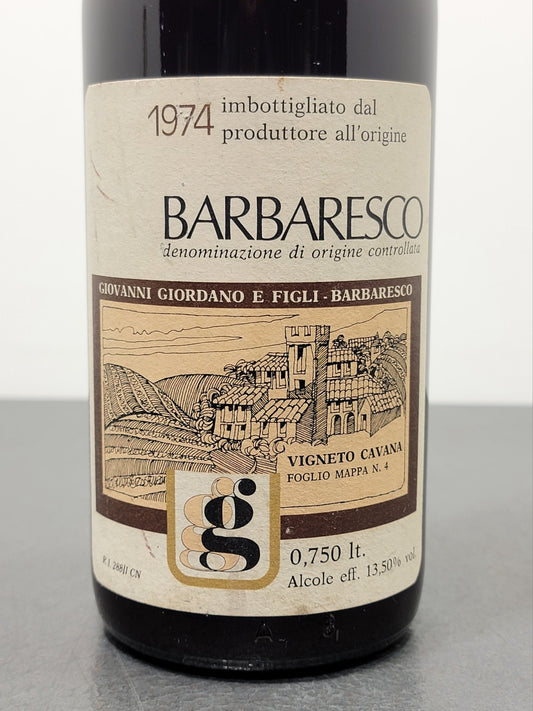 Barbaresco Giovanni Giordano 1974 Vigneto Cavana bott. 75 cl 13.5%