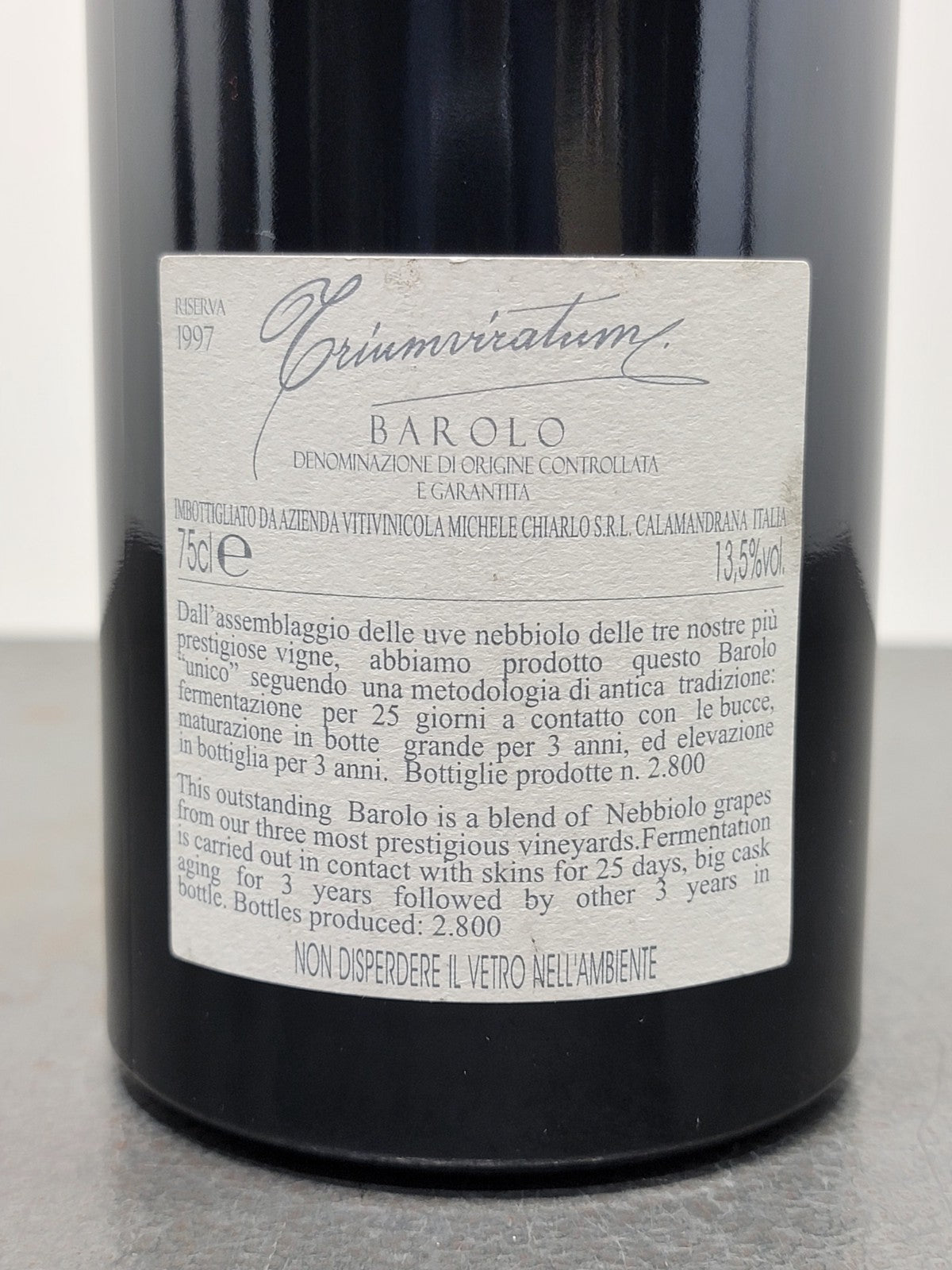 Barolo Triumviratum Riserva 1997 Michele Chiarlo bott. 75 cl 13.5%
