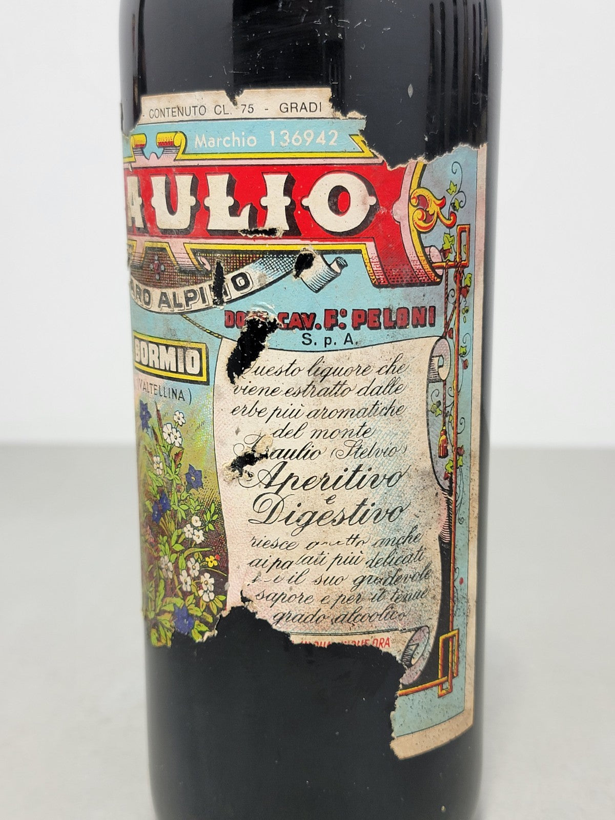 Amaro Alpino Braulio 1960s F. Peloni  Bormio Valtellina bott. 75 cl 21%