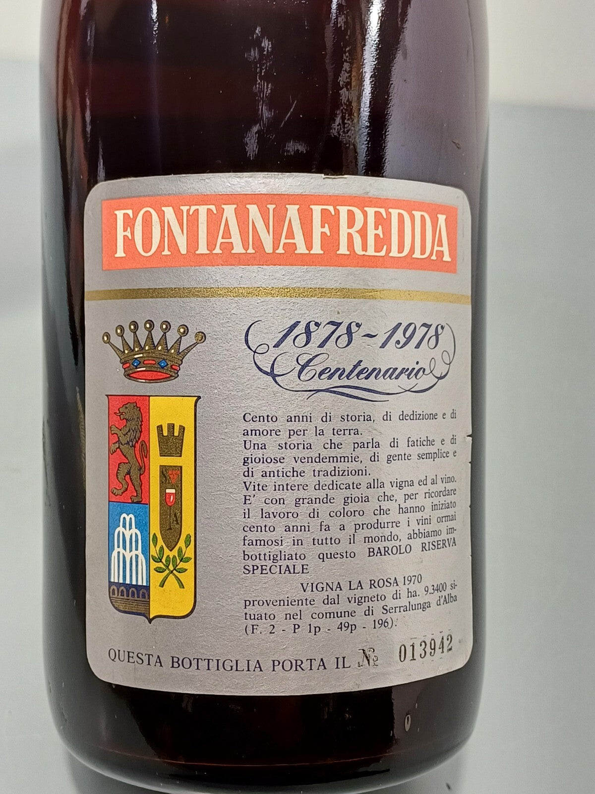Barolo Fontanafredda Riserva Speciale 1970 Vigna La Rosa Centenario 75 cl 13%