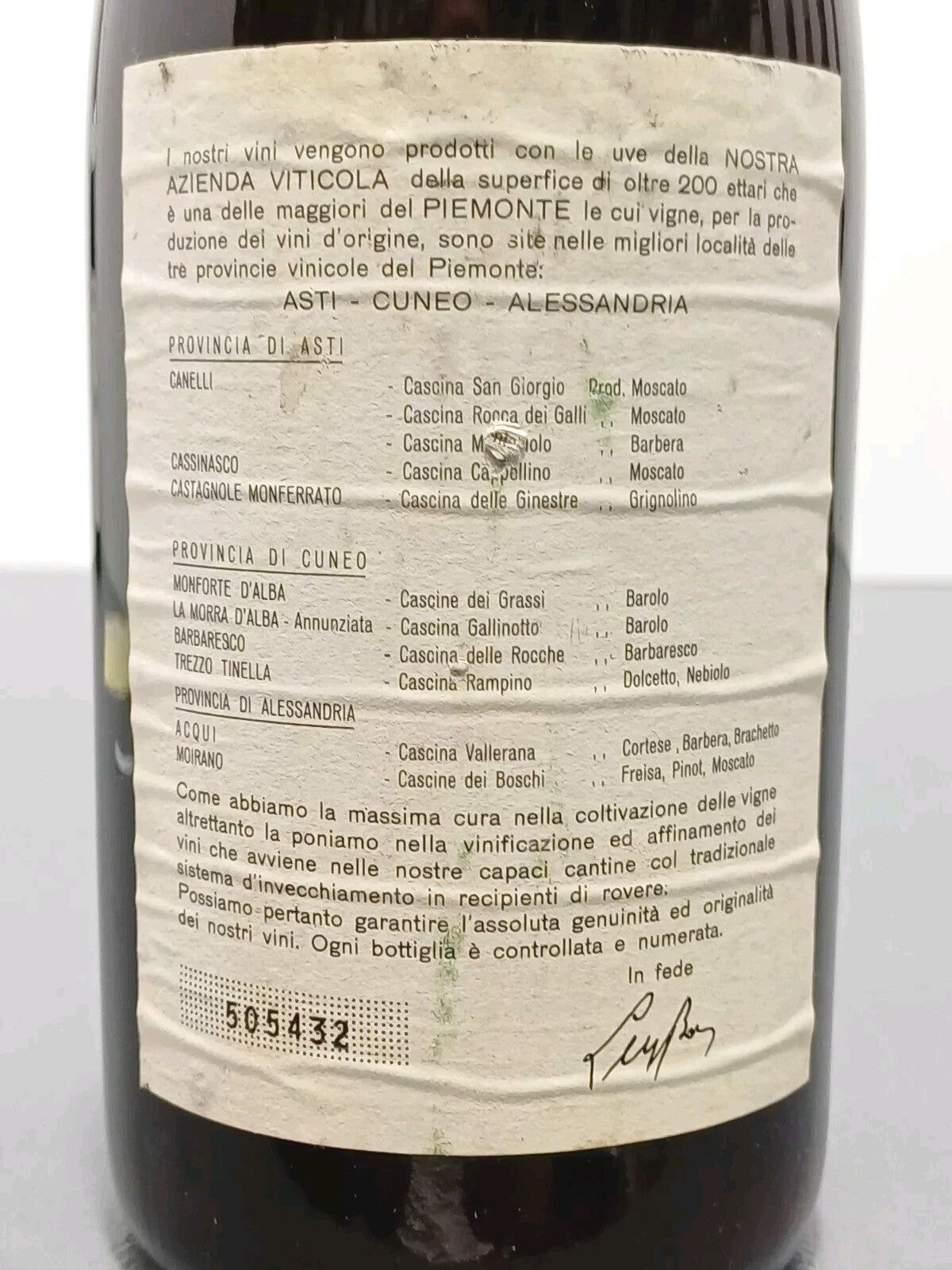 Barbaresco Luigi Bosca 1964 Vino Rosso Superiore bott. 72 cl 13.5%