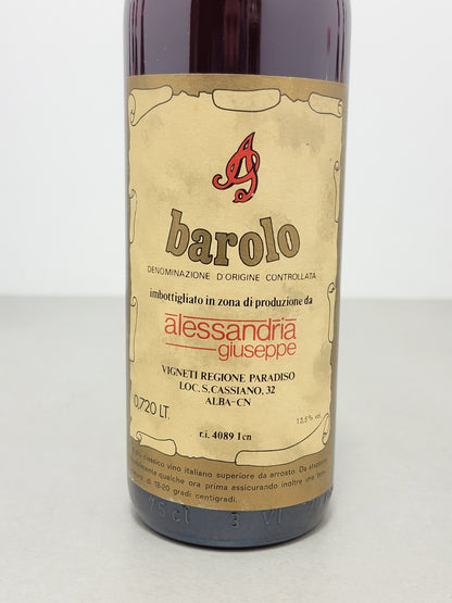 Barolo Alessandria Giuseppe 1978 Vigneti Regione Paradiso bott. 72 cl 13,5%