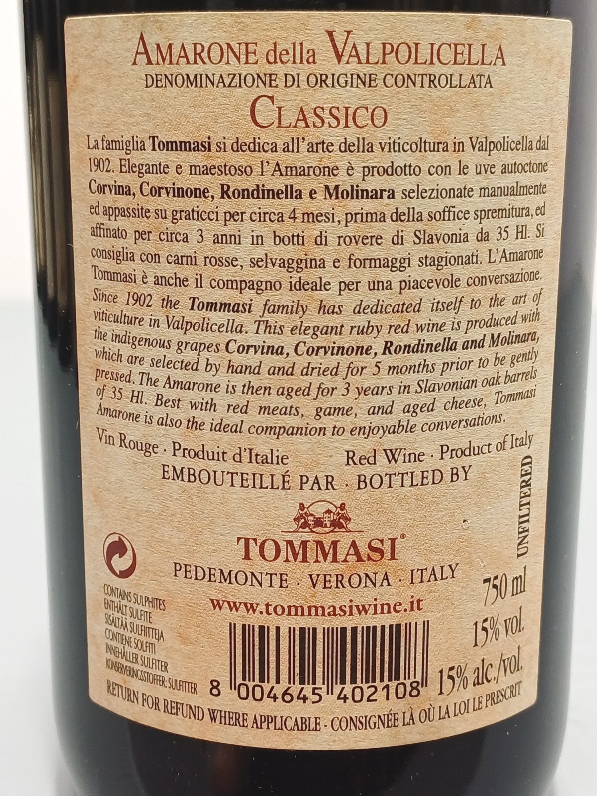Amarone 2005 Tommasi della Valpolicella Classico bott. 75 cl