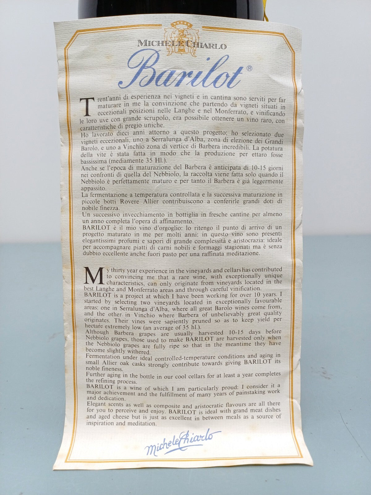 Barilot Michele Chiarlo 1985 Magnum Cantine Duca D'Asti bott. 1.5 litri 13.5%