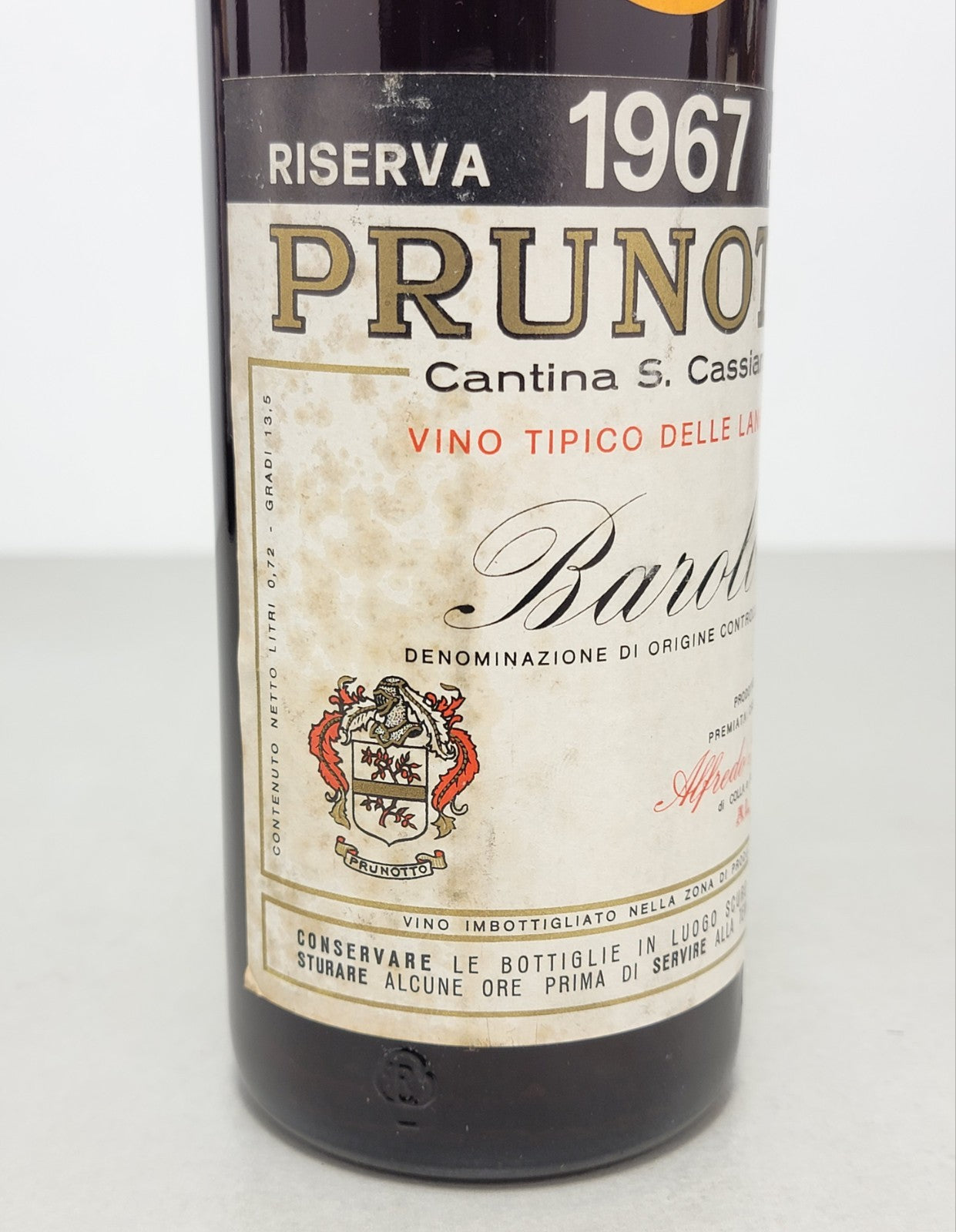 Barolo Prunotto Riserva 1967 Cantina S. Cassiano bott.72 cl 13,5%