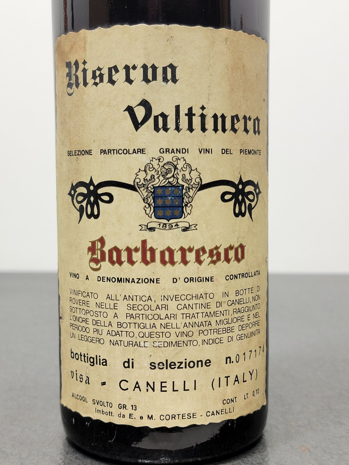 Barbaresco Valtinera 1964 Riserva M. Cortese Canelli bott.72 cl 13%