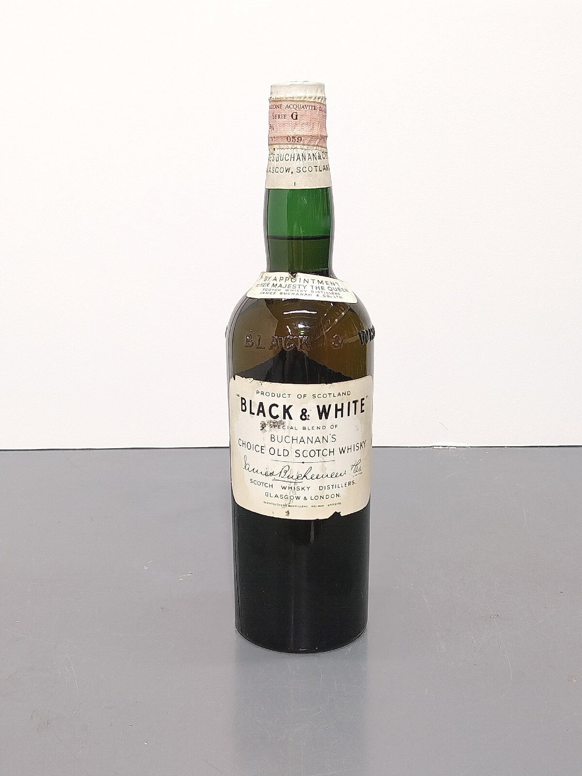 Whisky Black & White 1950s Spring Cap James Buchanan bott.75 cl