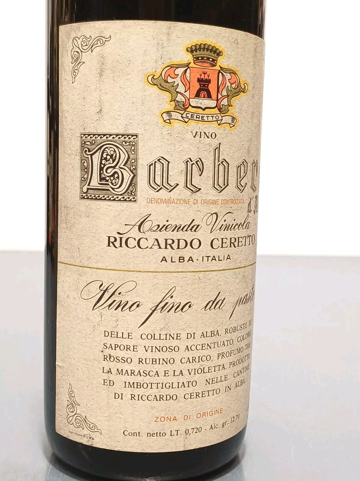 Barbera 1969 D'alba Riccardo Ceretto bott. 72 cl