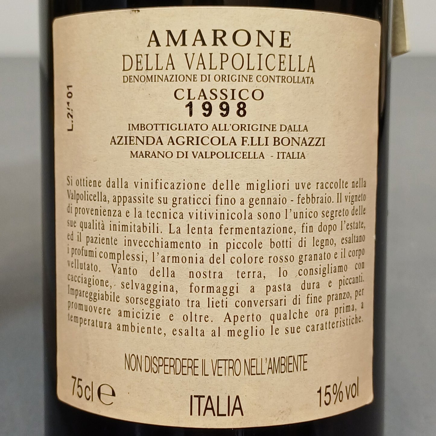 Amarone 1998 IL Cantiere D'italia Valpollicella Classico Fratelli Bonazzi 75 cl