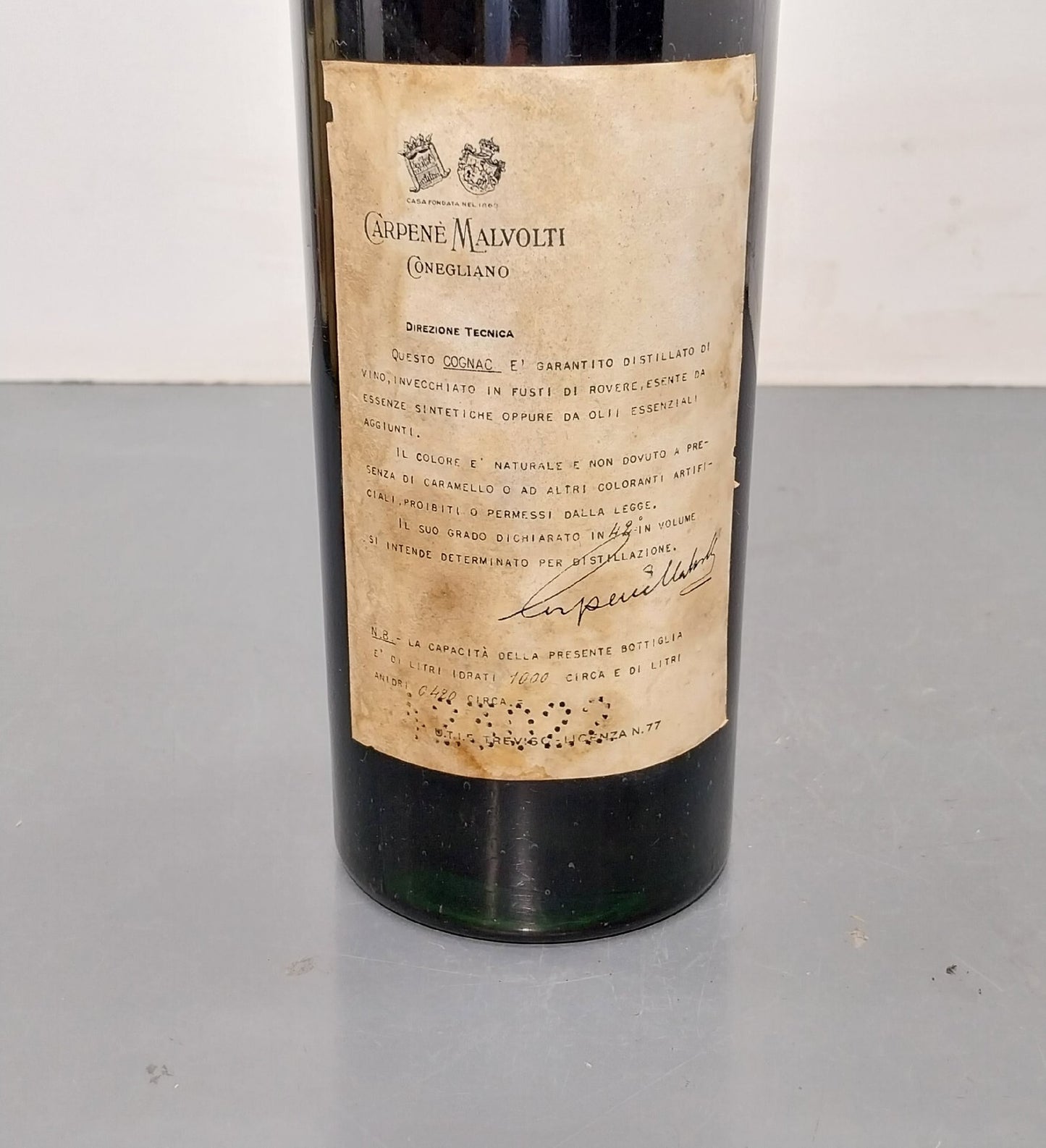 Cognac Carpene 1933/44 Malvolti Esportazione bott.1 litro
