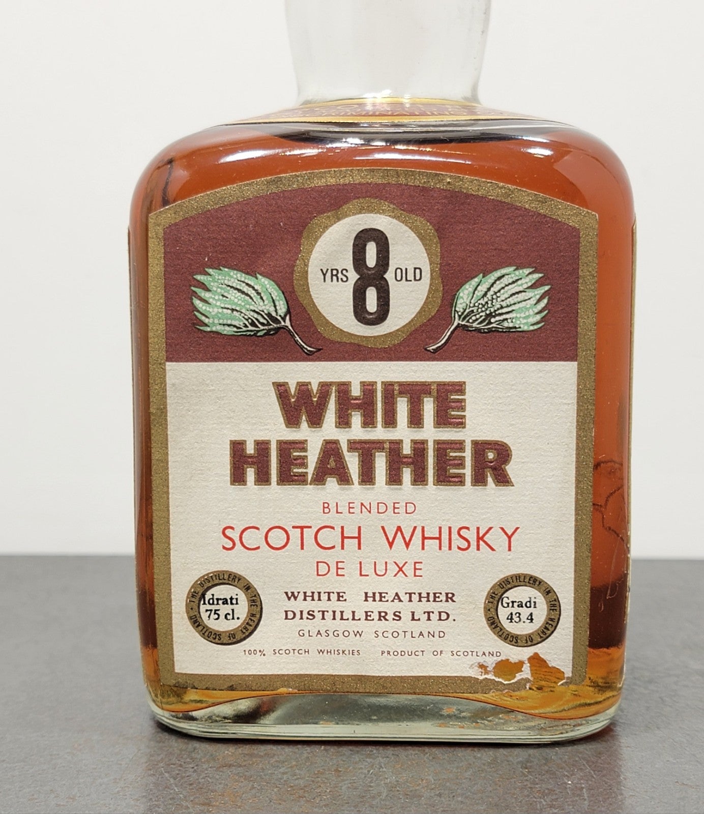 Whisky White Heather 8 years 1960s Blended Scotch Whisky De Luxe 75 cl 43.4%