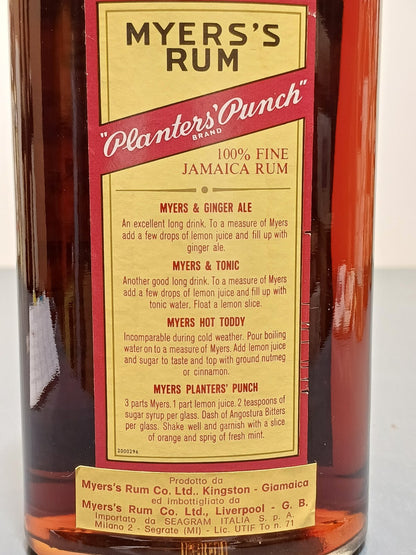 Rum 1980s Myers’s World Famous Dark Mellow Jamaica Fred LMyers bott.75 cl