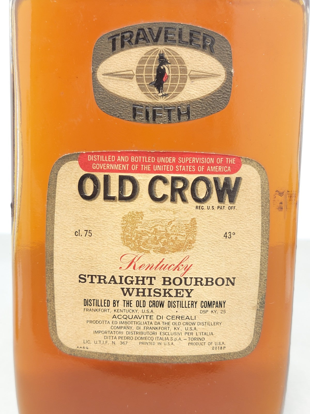 Whisky Old Crow Traveller Fifth Kentucky Straight Bourbon 1960s bott. 75 cl 43%