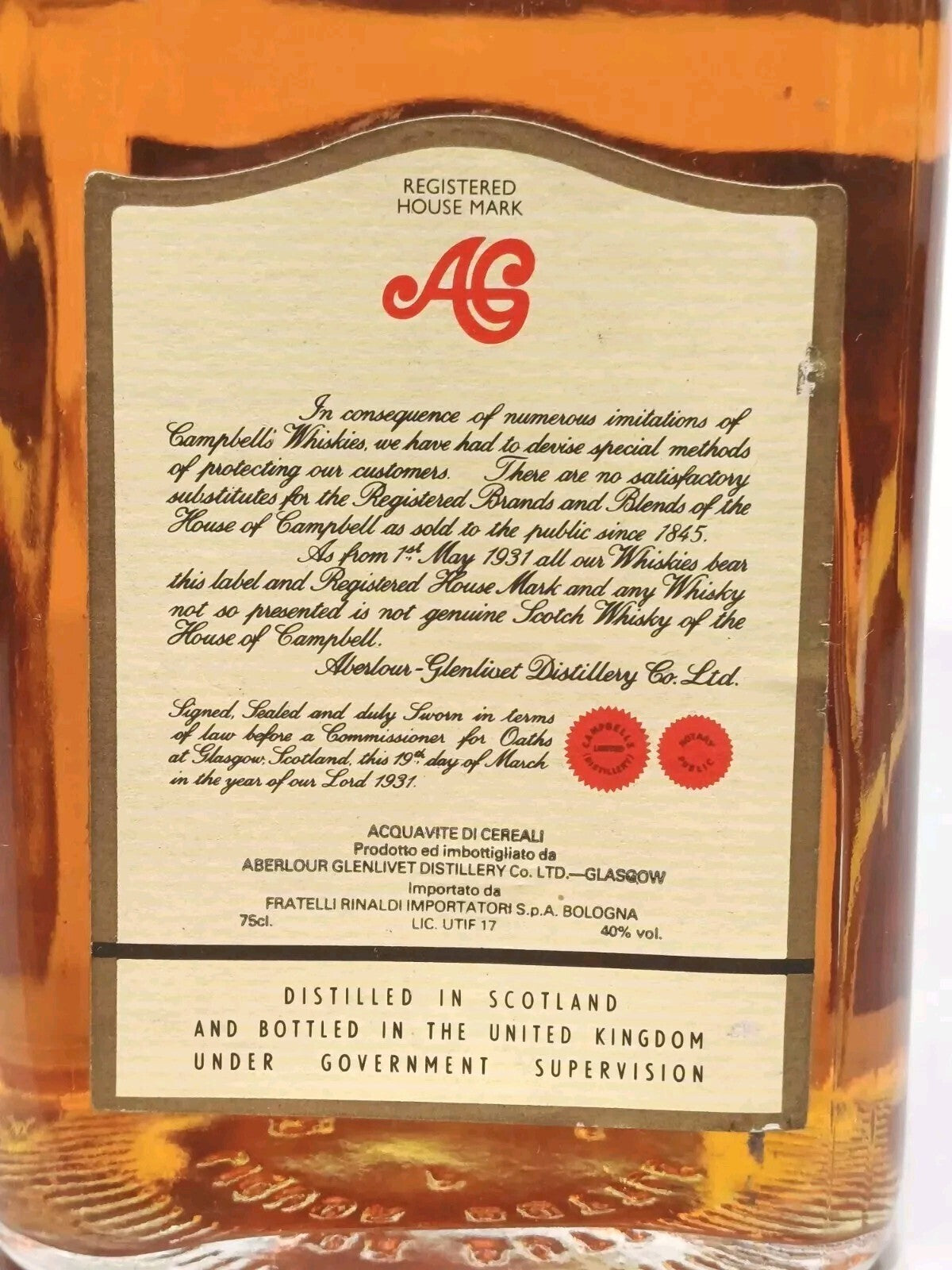Aberlour Glenlivet 12 Years Old  Pure Malt Scotch Whisky anni 80 bott. 75 cl