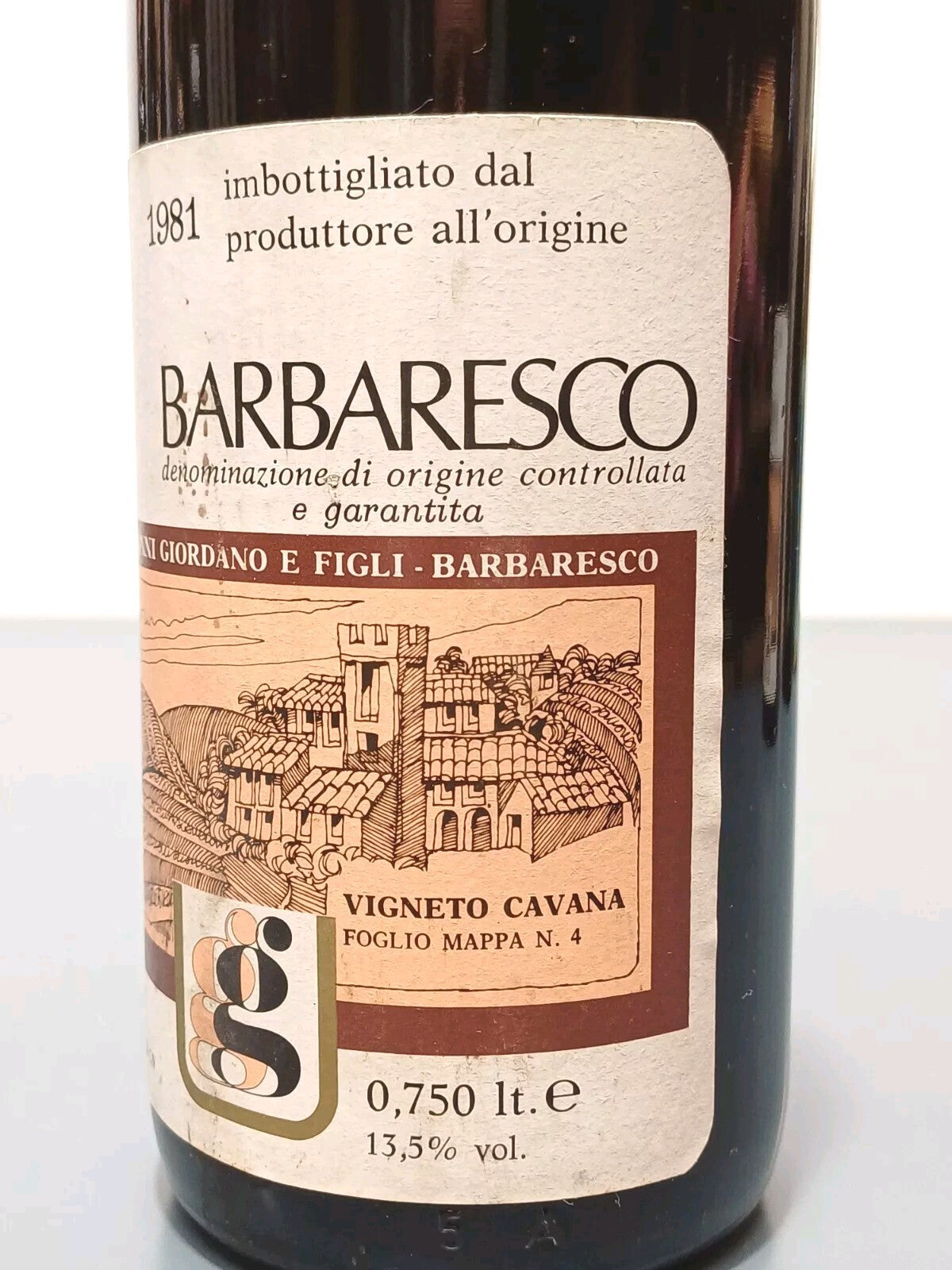 Barbaresco Giovanni Giordano 1981 Vigneto Cavana bott. 75 cl 13.5%