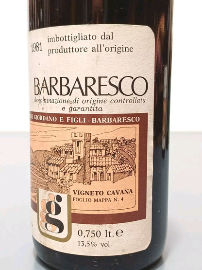 Barbaresco Giovanni Giordano 1981 Vigneto Cavana bott. 75 cl 13.5%